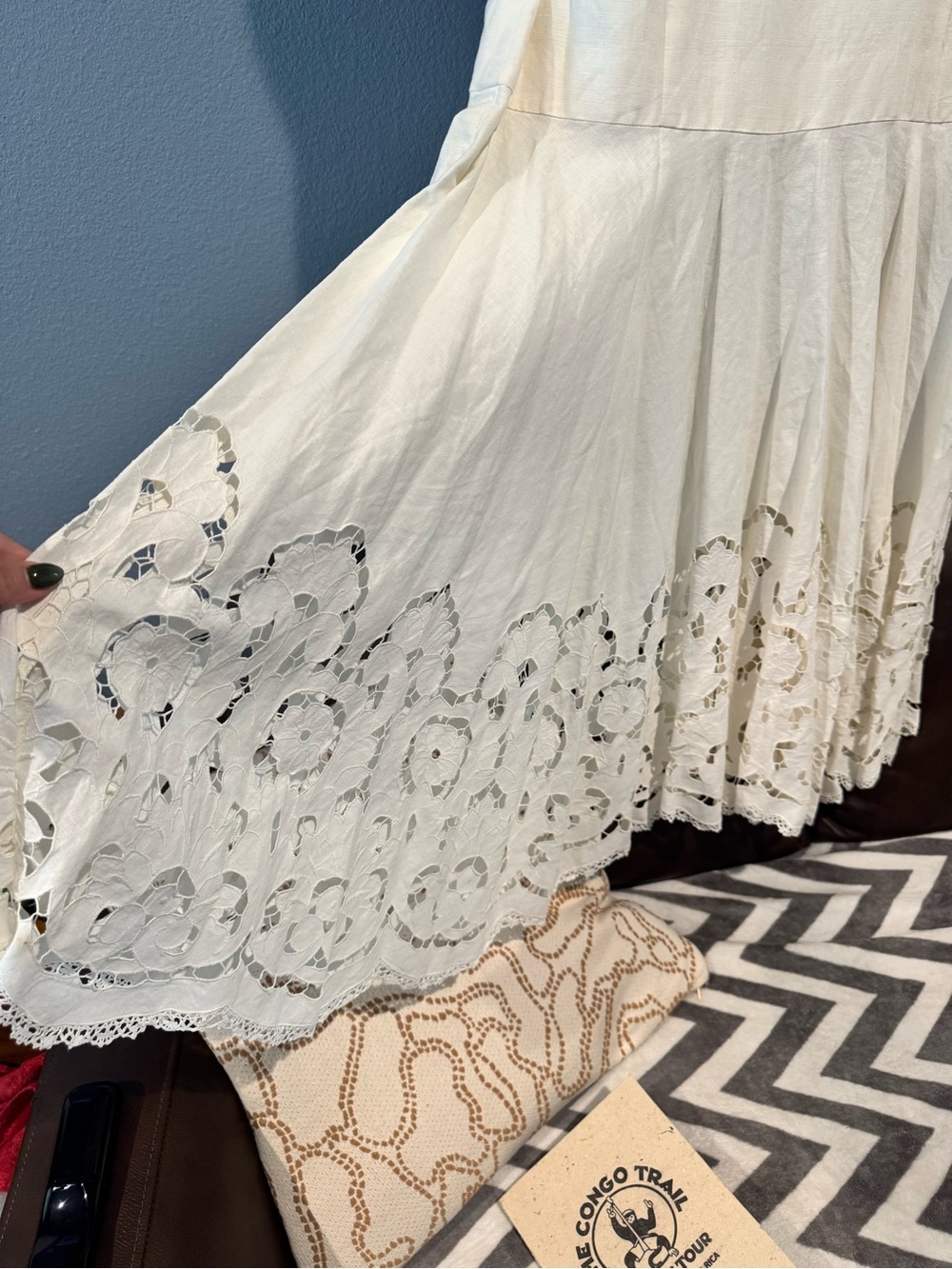 Vintage Rare Lace Cut Cotton Linen Cream Boat Neck Marie St. Claire Dress - Picture 3 of 15